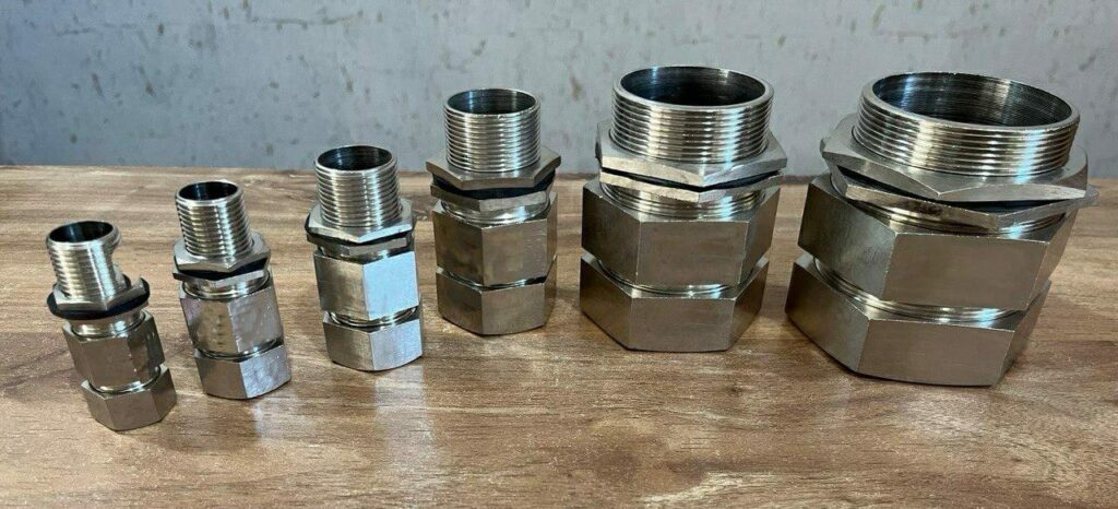 Different sizes of Brass Double Compression Cable Gland kept together