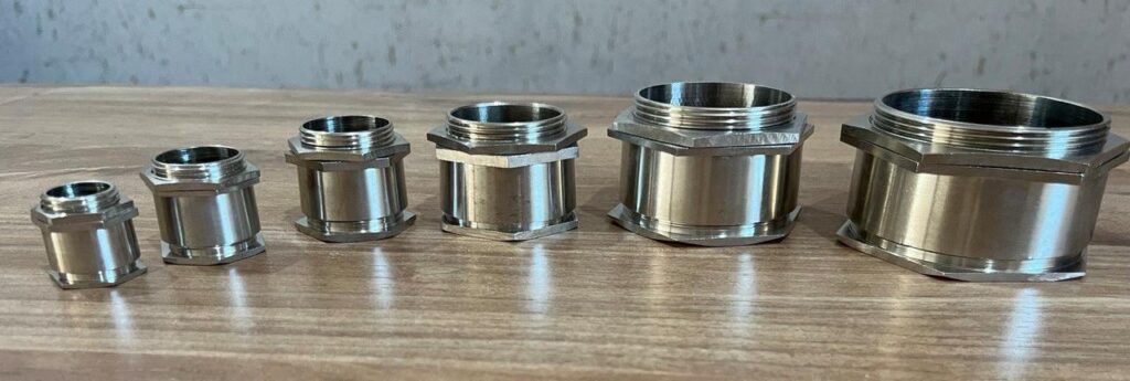 Different sizes of Brass Cable Gland kept together